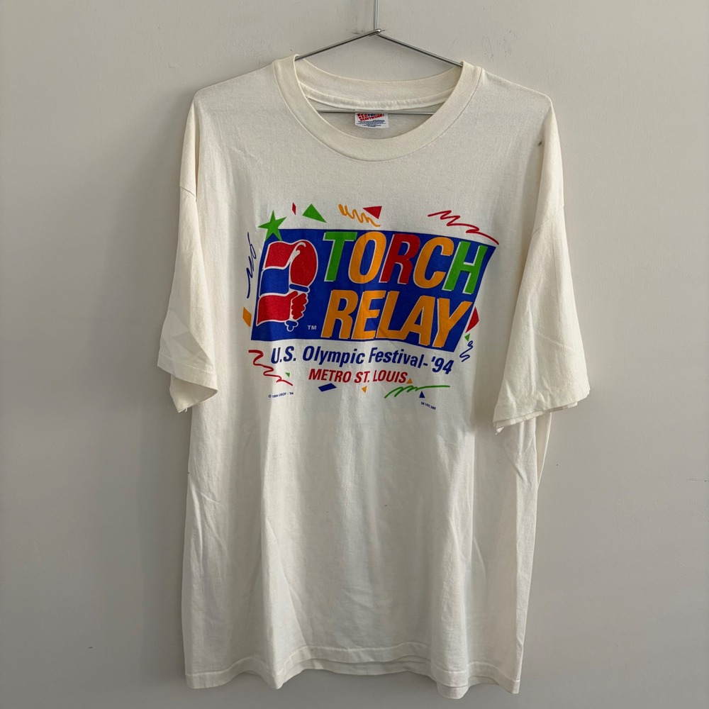 Vintage 1994 US Olympic Festival Torch Relay St Louis T-Shirt XL‎ Hanes White